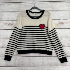 Rails Wool Cashmere Blend Perci Bretton Heart Sweater Womens Large Cream Black